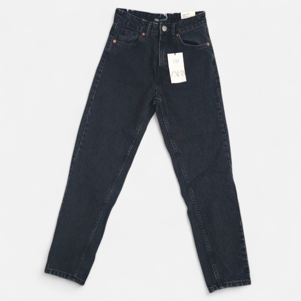 Zara NWT Black Classic Mom-Fit High Rise Ankle Skinny Jeans 2